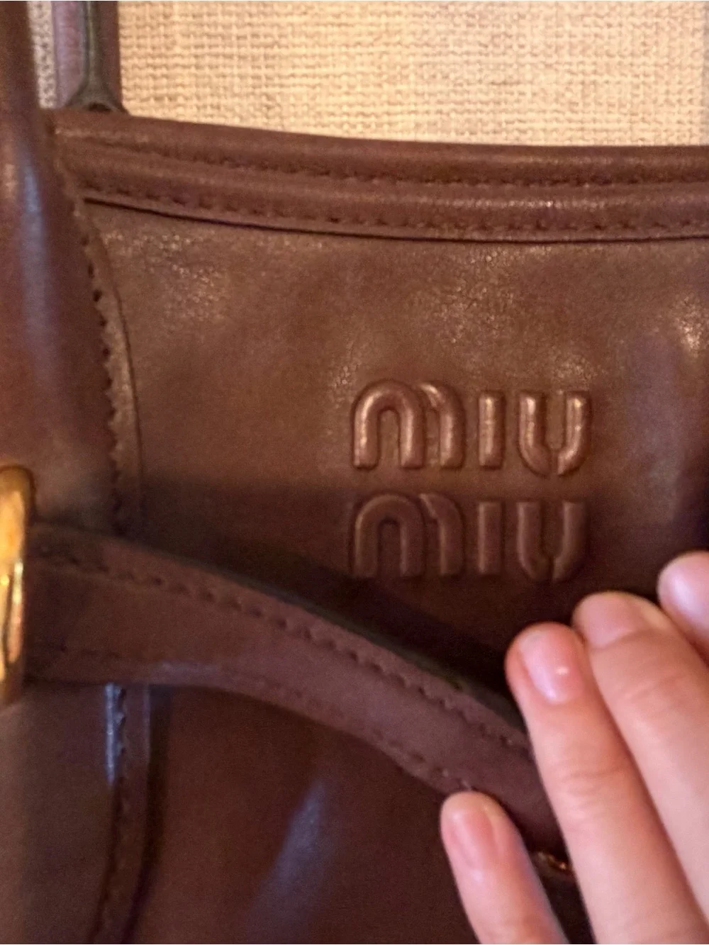 Miu Miu Dark Brown Leather Tote with Gold Hardware